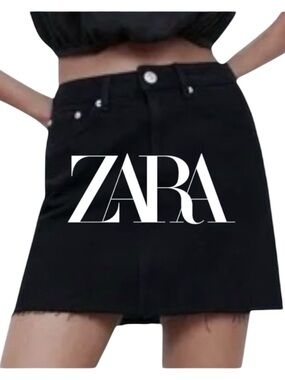 Zara Black Raw Hem Denim Mini Skirt (S)